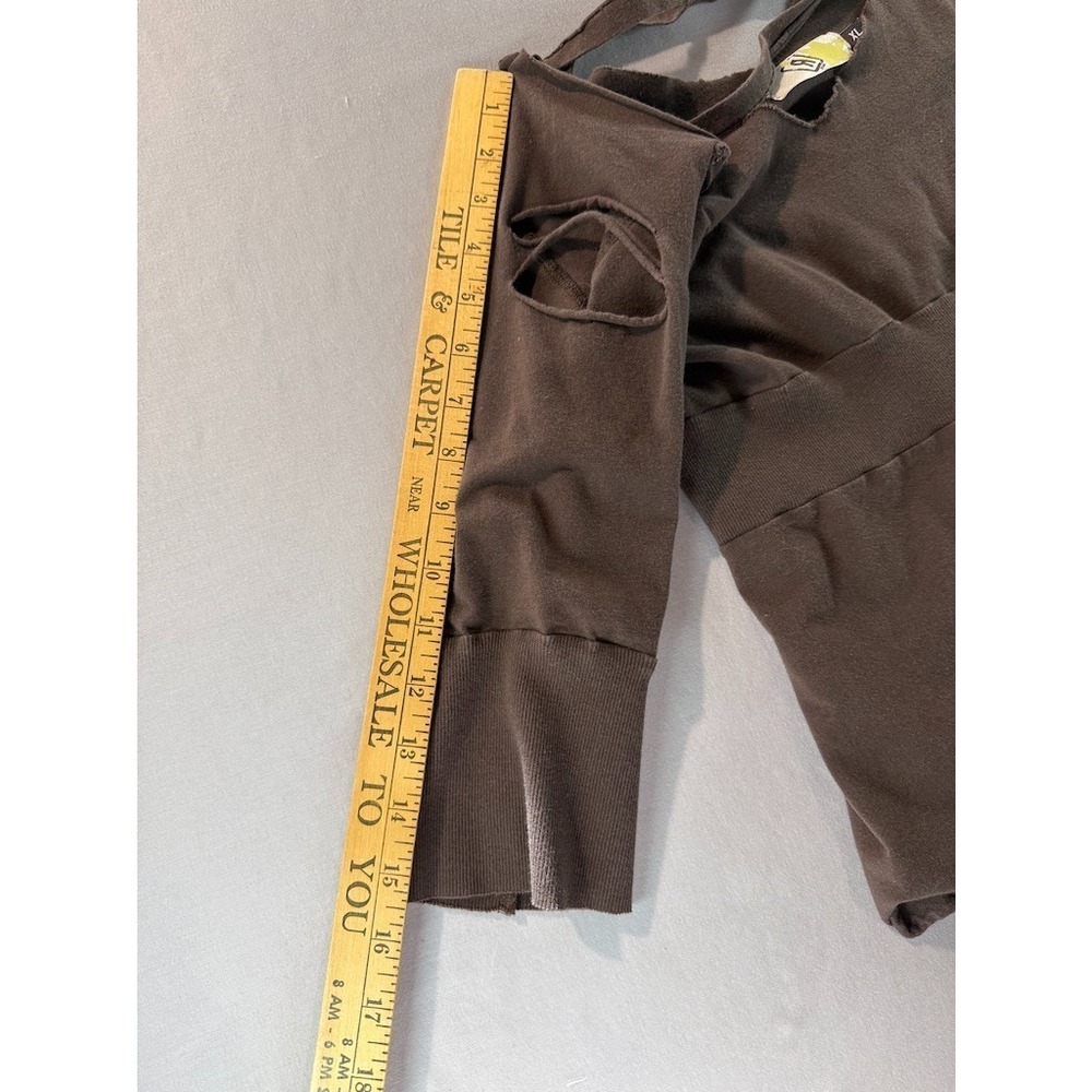 Y2K Rang Brown Top Womens XL Raw Hem Layered Look 3/4 Sleeve Stretch Grunge - Picture 6 of 6